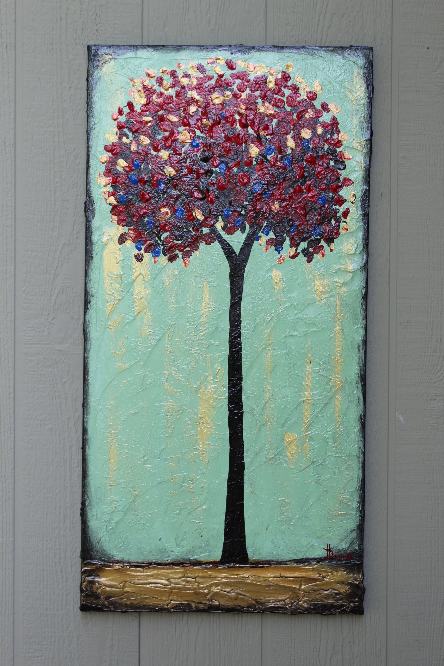 Red Tree Painting 18" x 36" Tall (Moody & Colorful)